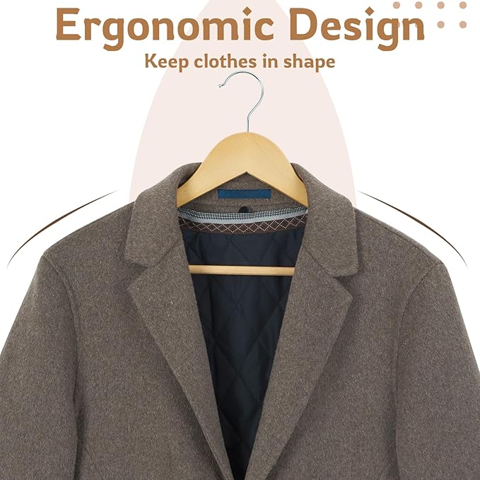 ELONG HOME Wooden Hangers, 30 Pack Slim Wood Coat Hangers with Extra Smooth Finish, Precisely Cut Notches and Chrome Swivel Hook, Wooden Clothes Hangers for Shirt Suit Jacket Dress, Natural