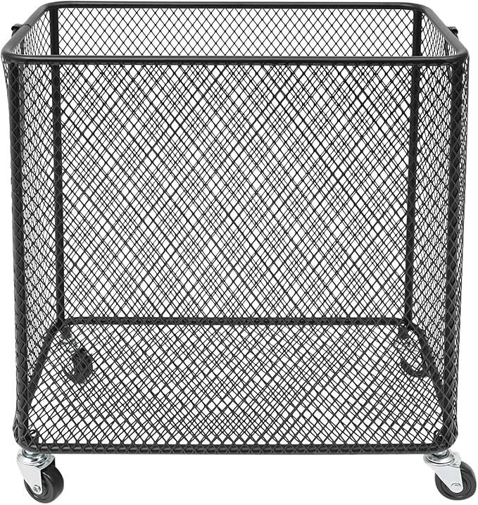 Wire Metal Rolling Laundry Basket On Wheels,Mesh Wire Laundry Basket Storage Cart for Bathroom Bedroom Dirty Clothes Storage (B)