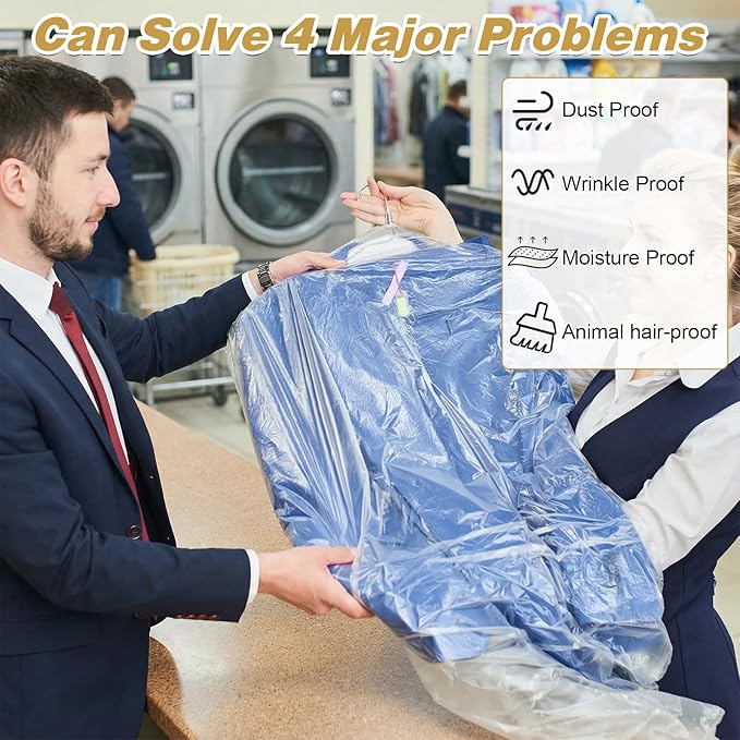 100 Pack Clear Plastic Garment Bags for Hanging Clothes, Dry Cleaning Bags 60 * 120cm Dust Proof Clear Cloth Covers Dry Cleaner Bag Dust Proof for Hanging Clothes at Home/Dry Cleaners