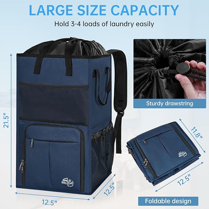 Laundry Backpack Bag,(Only Bag) Extra Large 2 in 1 Laundry Hamper Basket with Shoulder Straps, Freestanding Laundry Bag for College Dorm, Laundromat, Apartment