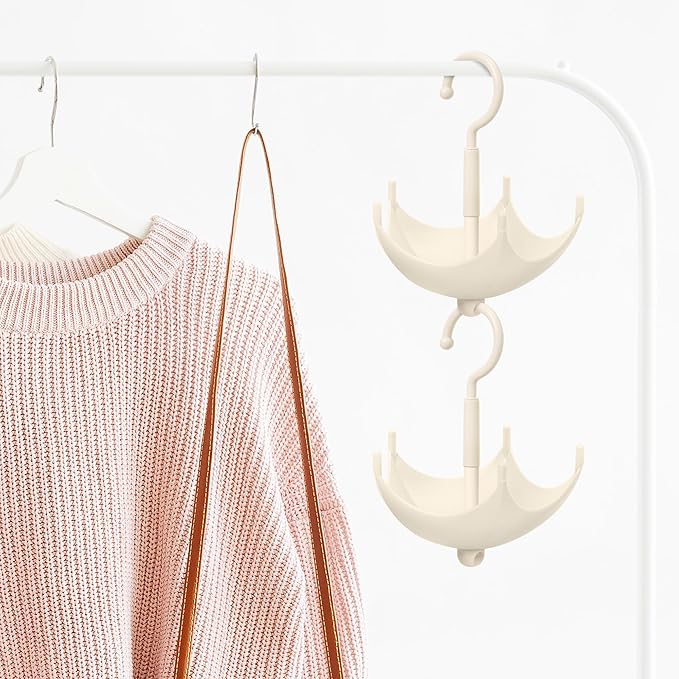 White Umbrella Hook Hanger - 2Pcs Christmas Gift Key Belt Bra Hanger Holder Stackable Closet Organizer for Bag Purse Scarves Hat, 360° Rotating Space Saving Hooks for Home Kitchen Bathroom