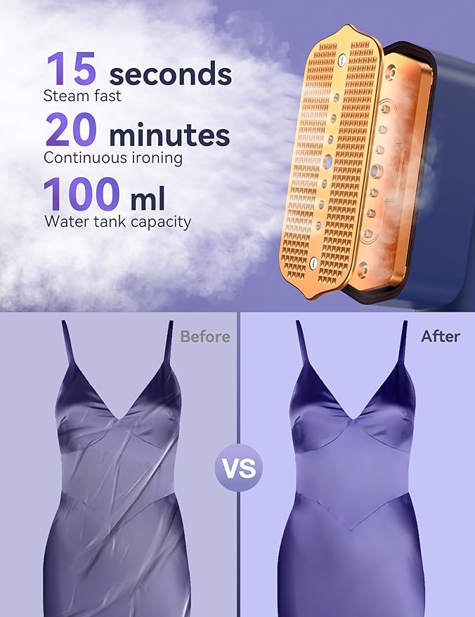 Travel Steamer for Clothes,15s Fast Heat-up Portable Iron,35mins Runtime & 100ml Large Tank,25g/min Steam,Ceramic Panel,Stands on Desk,Wrinkle Remover for Travel, Home, Office(Blue Gradient Gold)