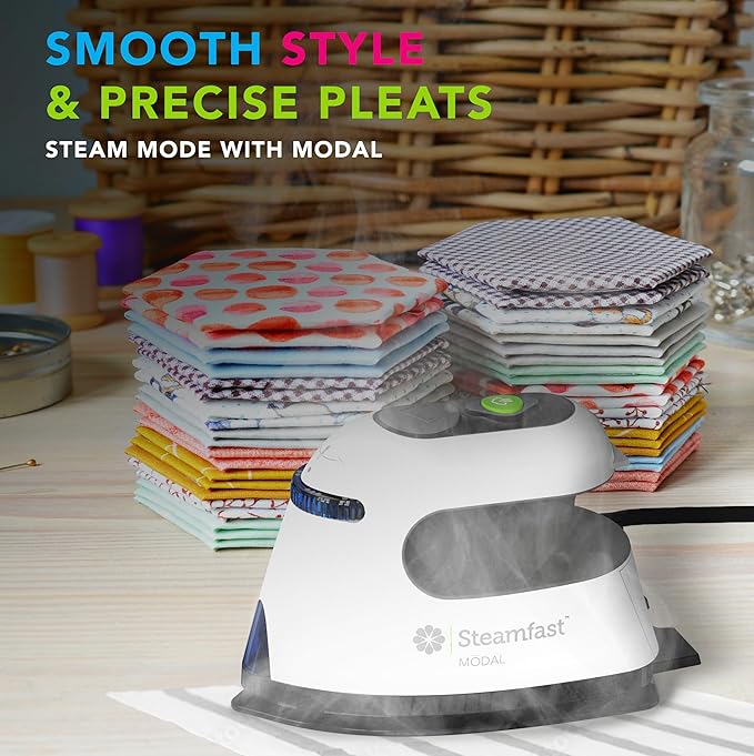 Steamfast Modal Dual-Voltage Craft Steam Iron, Non-Stick Sole Plate Tackles Stubborn Wrinkles, Temperature Control, Quick Heat Time, Portable, Travel Friendly, Easy to Clean, Cord Storage, White