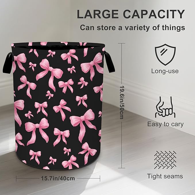 Bow Laundry Basket Storage Bin Foldable Laundry Hamper Clothes Storage Bucket Organizer 19.6x15.7 Inch For Laundry Room/Bedroom/Bathroom