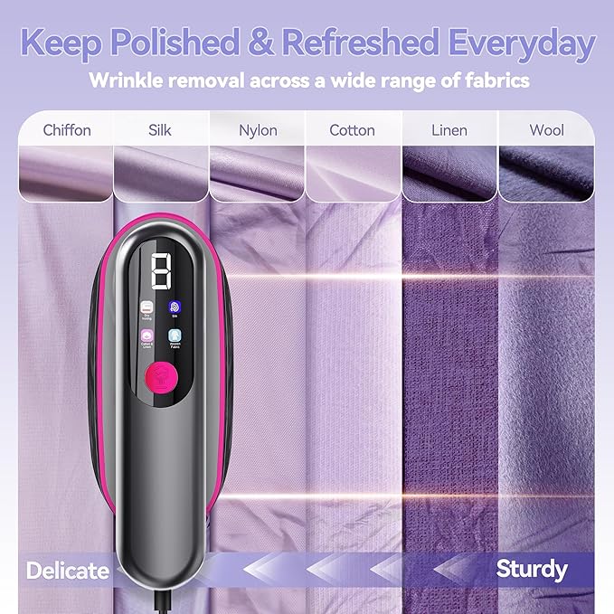Portable Handheld Travel Steamer for Clothes, 2-in-1 Steamer & Iron 4 Modes LCD Display, Garment Steamer 1200W 15S Fast Heat-up 180ml Tank for 20Min Penetrating Steam Wrinkle Removal, 100-120V