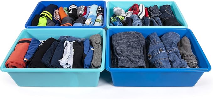 Humble Crew Toy Storage Bins for Kids, Set of 4, Navy/Teal, Large - Sturdy, Colorful Plastic Storage Bins for Classroom, Playroom, Nursery, and More - Premium Toddlers Toy Organizer Bins