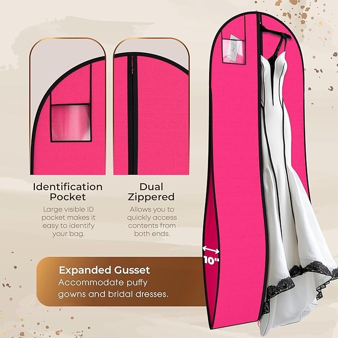 72" Tapered Long Dress Bags for Gowns - Wedding Dress Garment Bag for Dresses - Long Garment Bags for Hanging Clothes & Closet Storage, Dress Bag for Airplane