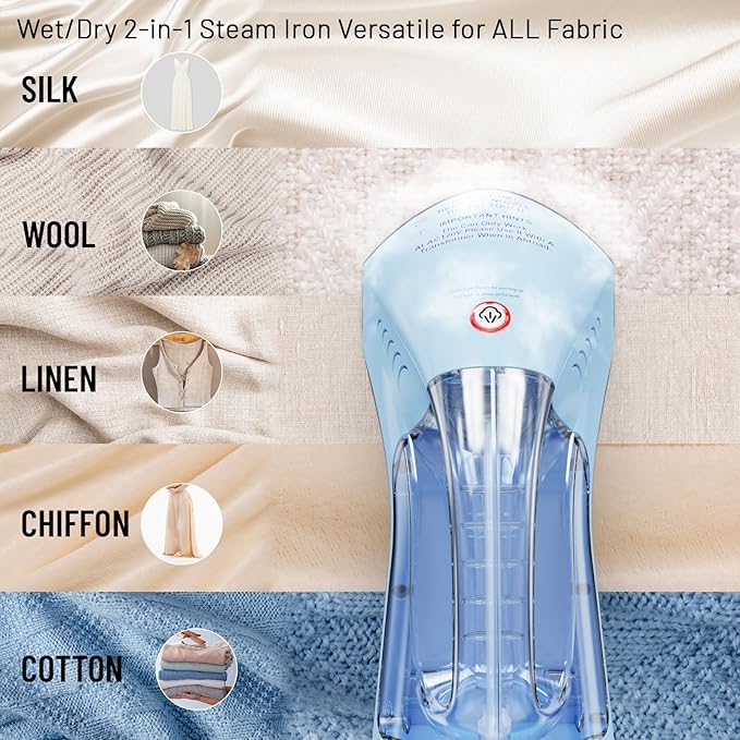 Steamer＆Iron 2 in 1 for Clothes, Synthetic Ceramic Panel, Intelligent Chip Controls Soft Steam (Tilting Not Spray Water), 250ml Water Tank, 8.2FT Power Cord,1000W (black)