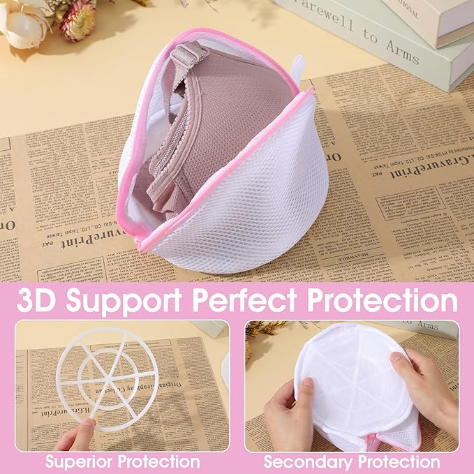 3Pcs Bra Washing Bag for Laundry, Mesh Bra Laundry Bag for Washing Machine Lingerie Washer Protector with Zipper for Underwear and Delicates
