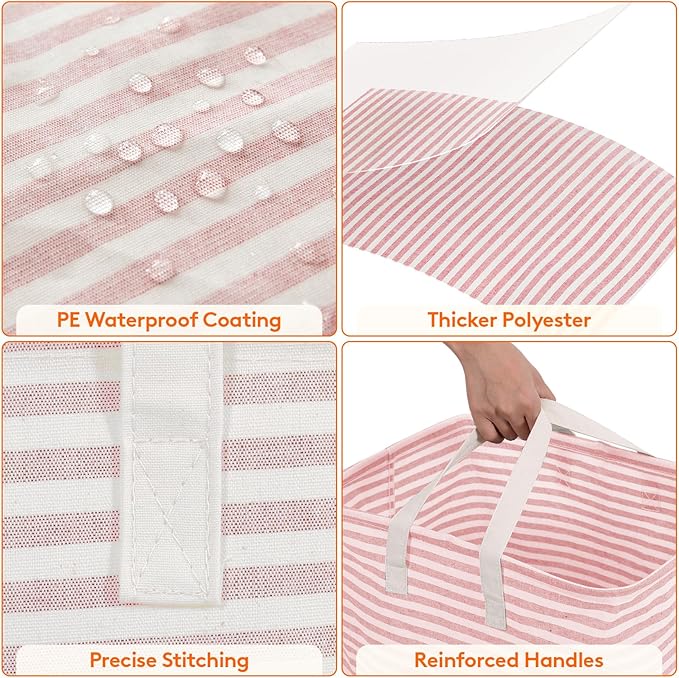 Lifewit 3 Pack Laundry Hamper Large Collapsible Laundry Baskets, Freestanding Waterproof Clothes Hamper with Easy Carry Handles in Laundry Room Bedroom Bathroom College Dorm, Pink, 3 x 80L