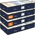 SpaceWhisper 90L Under Bed Storage Containers, 4-Pack Storage Bins with Clear Top, Foldable Closet Organizers and Storage with Label Holder for Clothing, Blankets, Comforter & Pillows(Blue)