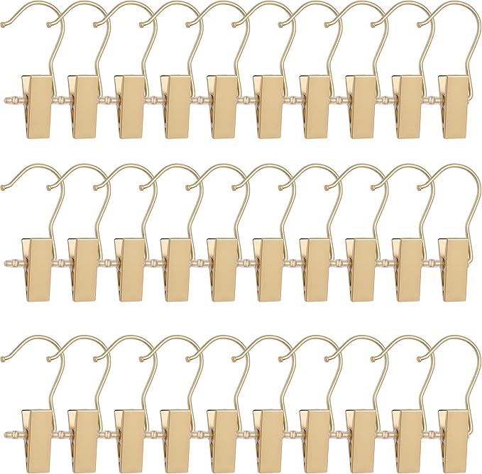 BEWISHOME 30 PCS Gold Boot Hangers for Closet, Laundry Hooks with Clips, Boot Hanging Hold Clip, Clothes Pins, Space Saving Portable Travel Hangers Clip, Jeans, Tall Boots, Towel, Gold FYC30G
