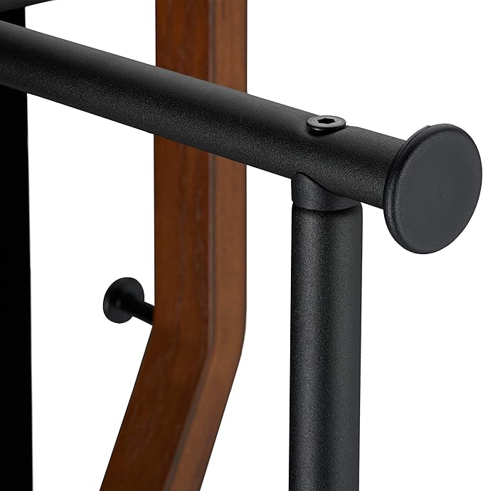 Relaxdays Coat Stand Metal and Wood Modern 3 Hooks & Clothes Rail, Height x Width x Depth: 173 x 30 x 25 cm, Black/Brown, 70% Steel 30%, 1 Item
