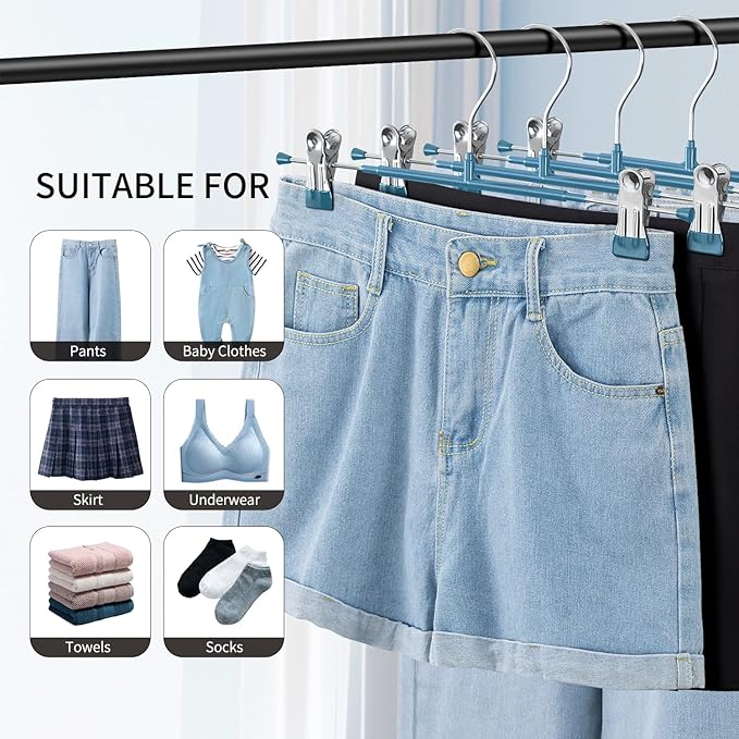 20 Pack 12Inch Heavy Duty Pants Skirt Hangers with Clips,Metal Trousers Hanger for Jeans Black Non Slip Women Shorts Hangers Saving Space Clothing Hanger for Adult,Men,Children,Kid,Baby