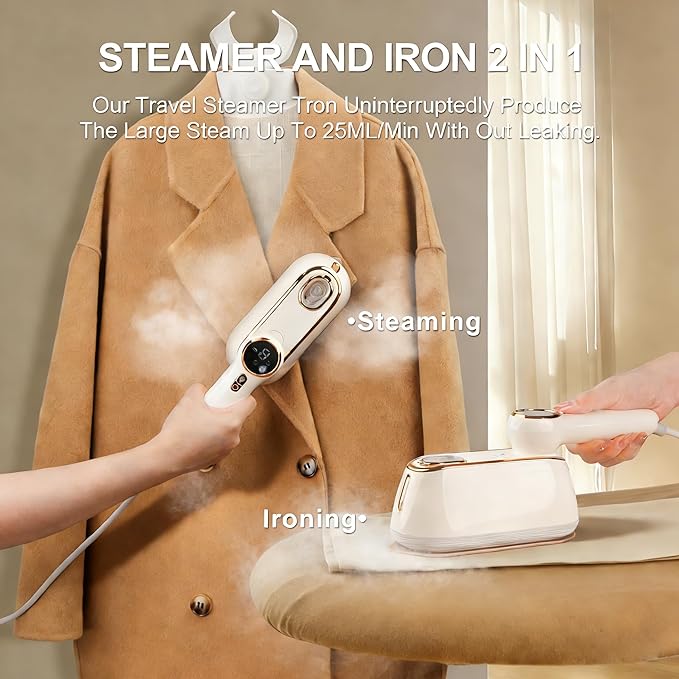 Travel Steamer for Clothes Portable, 1200W Handheld mini travel Steam Iron 4 Mode with LCD Displa Powerful Wrinkle Remover, Garment Steamer for Home, Dorm, Travel 120V