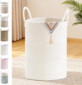 Tall Laundry Basket with Handles, 72L Portable Dirty Clothes Hamper, Boho Cotton Rope Storage Bin for Blankets Kids Toys Gifts, Large Organizer for Baby Nursery Bedroom Bathroom, White