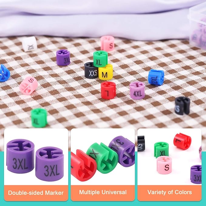 420 Pcs 9 Sizes Hanger Size Markers Color-Coding Garment Size Markers Kit XXS-4XL Clothing Hangers Color Coded Size Clips Set with Storage Box (Multi Colors, XXS - 4XL)