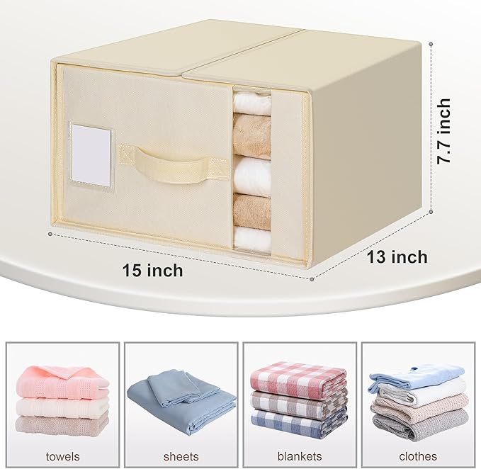 6 Pack Large Bed Sheet Organizers and Storage, (King & Queen Size) Sheet Organizer for Linen Closet, Foldable Bedding Storage Box with Window for Bedsheets, Blanket, Duvet Cover