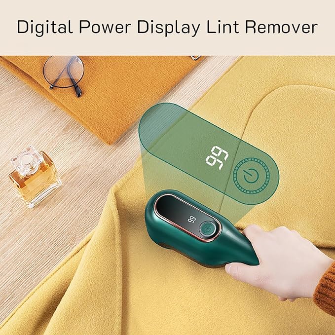 Digital Power Display Lint Remover, Fabric Shaver Rechargeable, Pill Remover Fabric Shaver for Clothes (Green)