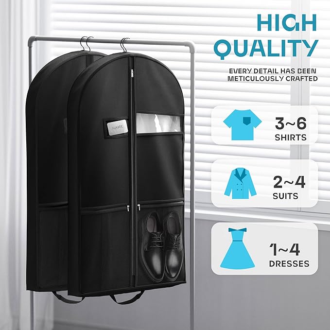 Travel Garment Bag with Zipper Pocket, Suit Bag for Suits, Dresses, Coats