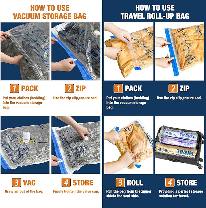 HIBAG Vacuum Storage Bags with Electric Pump, Vacuum Seal Bags for Clothes, Clothing, Pillows, Blanket Bedding Comforters, Combo 30 pack