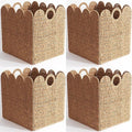 Scalloped Wicker Storage Cubes Basket, 12”x12“ Heavy Duty Paper rope/Hyacinth/Seagrass Baskets for Shelves, Foldable Natural Boho Square Bins (Paper Rope, 12 x 12 x 12in, 4-Pack)