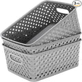 MaxGear Organization and Storage 3 Packs, Plastic Bins Organizer Bins, Woven Baskets for Storage, Plastic Baskets with Handles, Grey Basket for Organizing, Basket Organizer for Home and Office, Medium