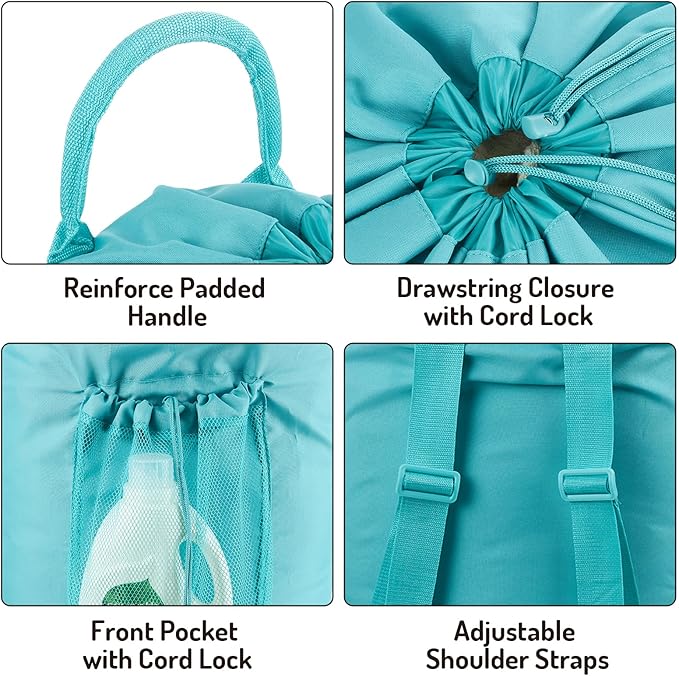 Seiritex Backpack Laundry Bag with Straps and Detergent Holder, Clothes Laundry Backpack for College Travel Apartment Dorm Room (Green)