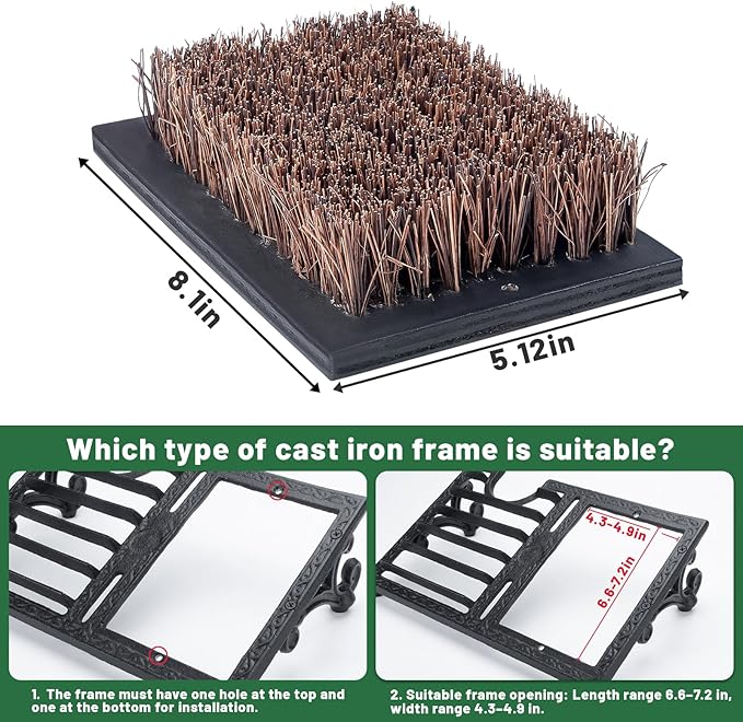 Heavy Duty Boot Scraper Brush Outdoor, Cast Iron Shoe Scrapers with Brushes, Boot Scrubber and Boot Cleaner Brush for Entryway, Garden, Farm (Replacement Bristle Brush)