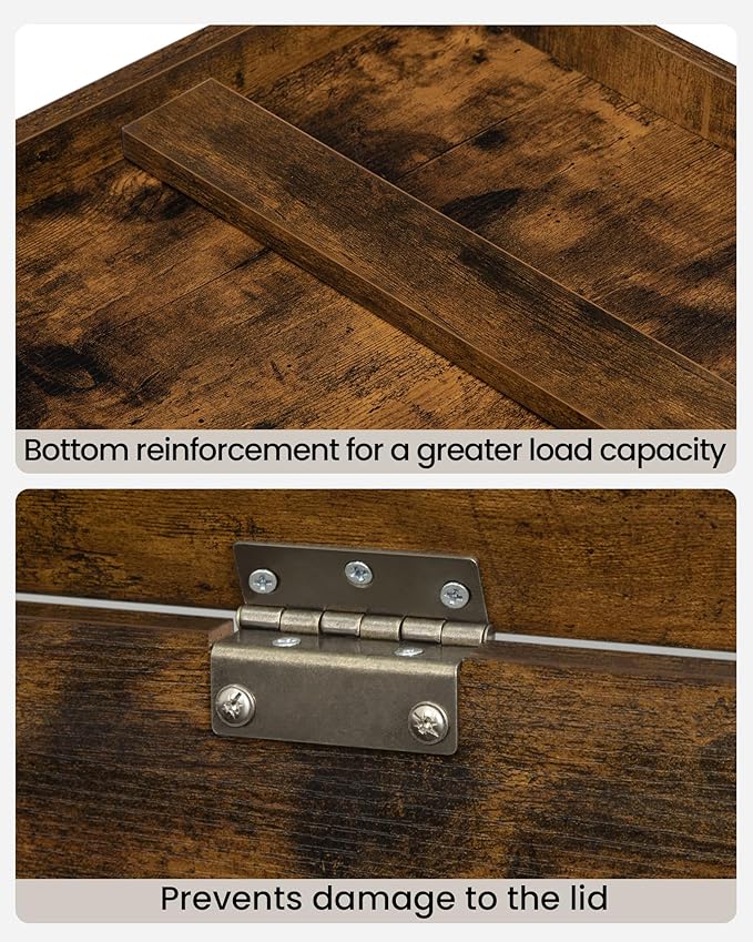 39.4" Storage Chest, Extra Large Storage Trunk with 2 Hinges, Wooden Box Bench, Lift-Top Organizer Chest, Shoe Bench for Entryway, Bedroom, Living Room, Rustic Brown SB04501X