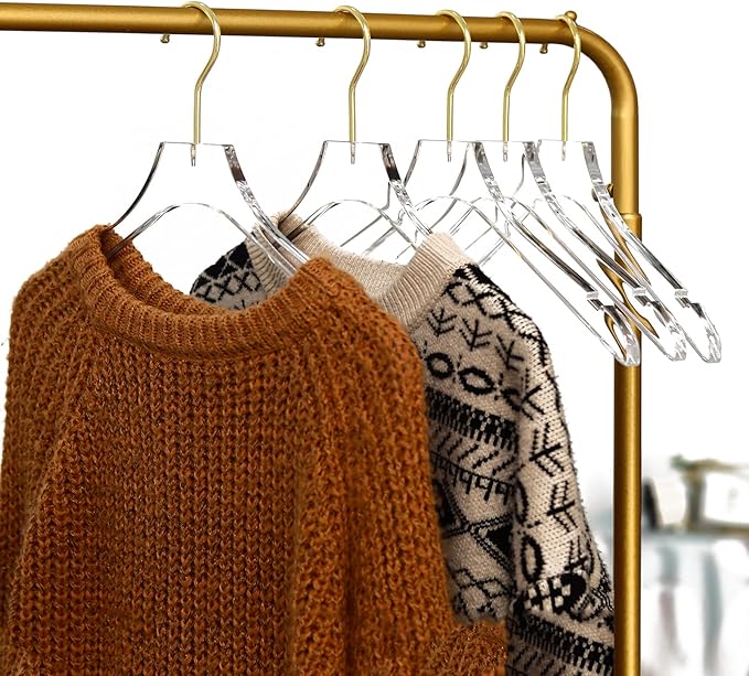 Besser 30 Pack Acrylic Hangers with Gold,Acrylic Clear Hanger,Premium Crystal Dress Swivel Gold Hook Luxurious Shiny Clothes Hangers(Clear-Style A)