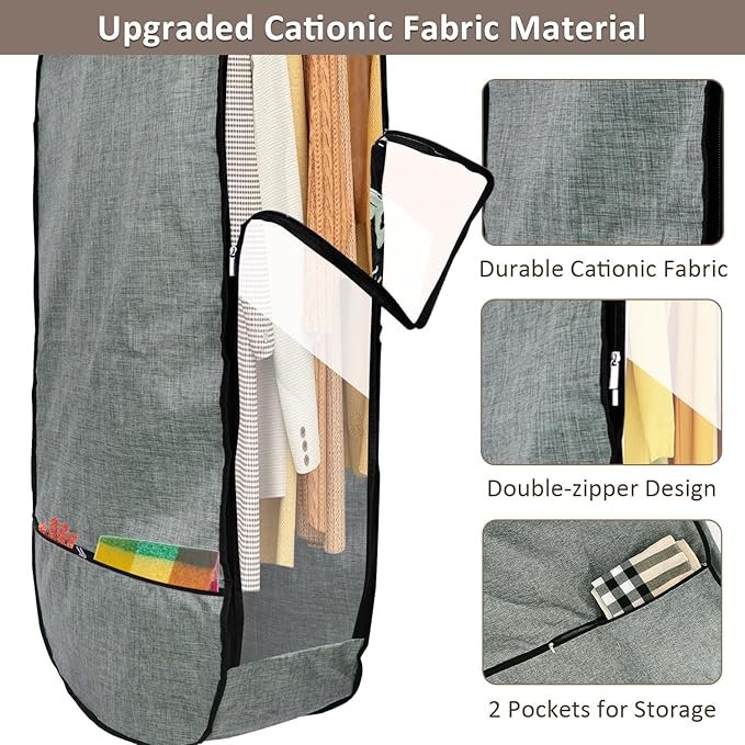 2PCS 50”Garment Bags for Hanging Clothes,Chakera Large Breathable Garment Bag for Closet Storage with 10”Gusseted,Clear Clothing Storage Garment Cover for Dress Sweater with Double Zipper,Grey