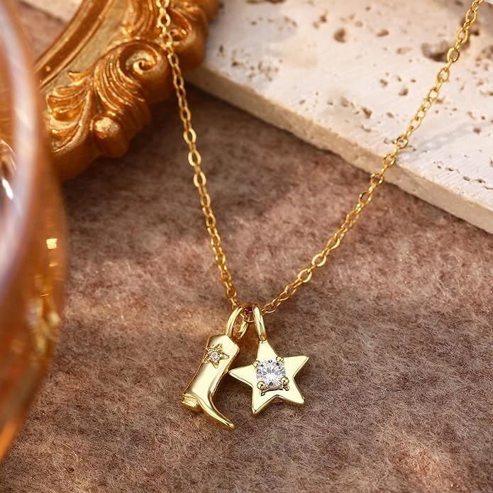 Chunky Gold Necklace for Women Gold Evil Eye Cowboy Pendant Necklace Dainty Paperclip Chain Vintage Luck Amulet Choker Necklaces Celestial Jewelry Gift