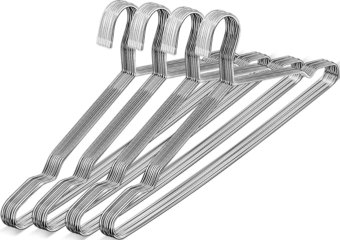 40 Pack Wire Hangers,16.5 Inch Wire Coat Hanger,Heavy Duty Stainless Steel Metal Hangers,Ultra Thin,Non Slip,Space Saving Clothes Hanger for Closet,Coats, Shirts,Suits,Pant(Sliver)