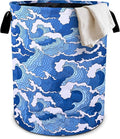 Ocean Wave Laundry Basket Foldable Oxford Cloth Tote Bag Laundry Hamper Clothes Storage Bucket Organizer For Bathroom/Laundry Storage/Bedroom 19.6x15.7 Inch