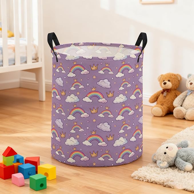 ESSME Kids Laundry Basket,Rainbow Hamper Collapsible Canvas Waterproof Storage Bin for Boys, Cute Hamper,Gift Baskets(Rainbow)