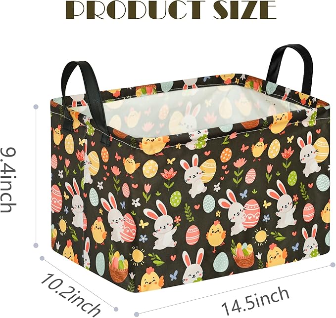 Easter Storage Basket Eggs Bunny Flower Gifts Cube Waterproof Storage Bins Organizer,Foldable Closet Shelf Baskets with handles for Women,Nursery Hamper Toys Box,Room Decorations