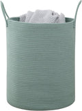 Woven Basket Nursery Laundry Hamper with Handles, Clothes Storage Organizer, Woven Basket for Boy Room Decor, Toy & Blanket Storage Bin, 15x15x18 Inch,Green,1pc