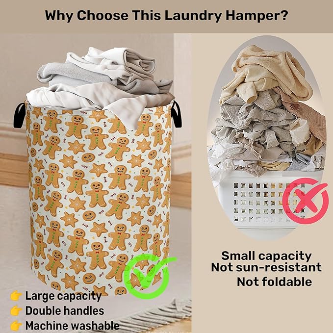 Cookie Pattern Laundry Basket with Handles - Extra Large Foldable Hamper for Bathroom/Laundry/Bedroom/Dorm, Washable Fabric Storage Bin