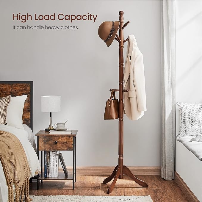 VASAGLE Shoe Rack Bundle with Coat Stand, 5-Tier Shoe Storage Shelves, Coat Tree with 10 Hooks for Hats, Bags, for Entryway, Hallway, Rustic Brown, Black and Dark Walnut ULBS038B01 and URCR03WN