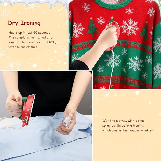 Newbealer Travel Iron, Global Voltage 100-240V, 302℉ Mini Dry Iron for Clothes (No Steam), Max 300W, 60s Heat Up, 0.8lb Lightweight Gift (Classic Red with Hard Case)