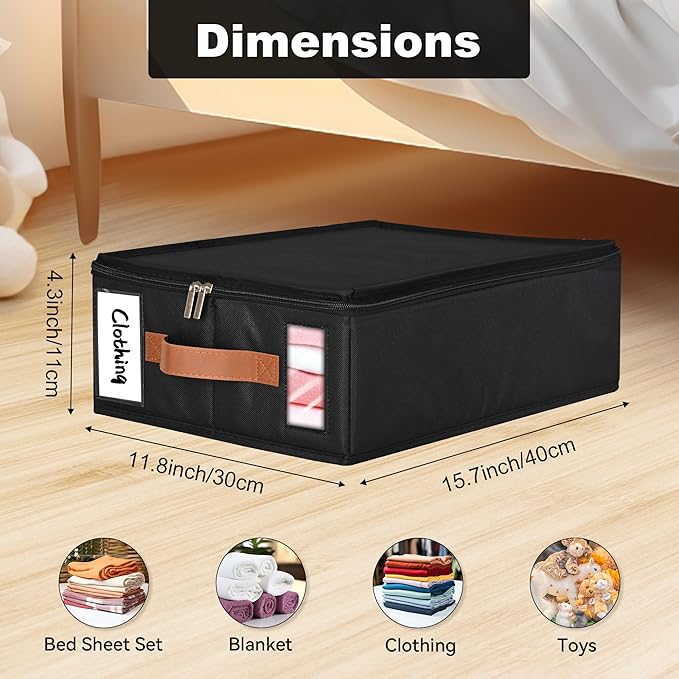 6pack Bed Sheet Organizer, Foldable Linen Closet Organizers and Storage with Sealed Design, Queen & King Size Sheet Storage with Window, Closet Organizer for Bedsheets/Blankets/Clothes, Black