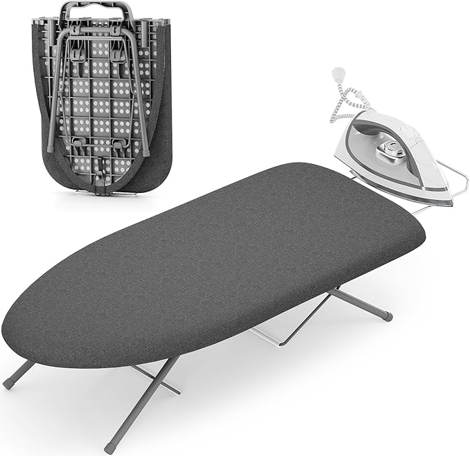 KINGBOARD Tabletop Ironing Board, Small Ironing Boards with Iron Rest, Folding Iron Board, Extra Thick Cover, Portable Tabletop Ironing Board with Non-Slip Feet, 30x12 Black