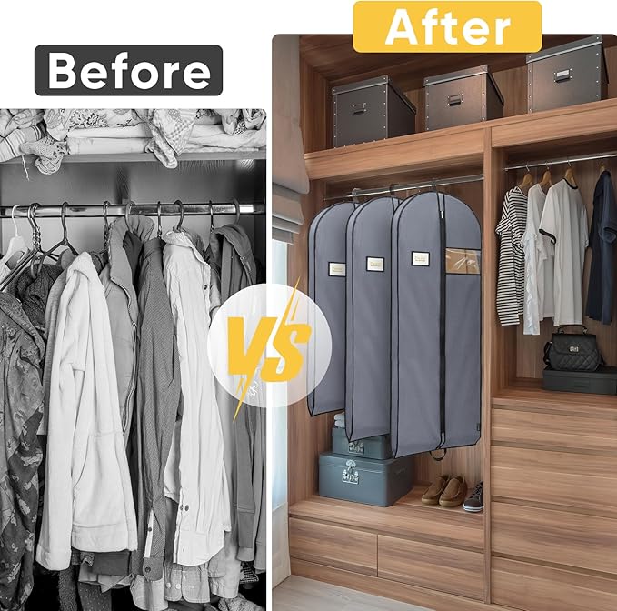 BALEINE 2PK Heavy Duty Garment Bag with Shoe Storage Travel Bag for Dresses, Suit, Coats Travel Essential (60", Grey)