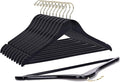 Quality Black Wooden Hanging Set - Curved Hangers with Stylish Chrome Hooks (Heavy-Duty, 10-Pack)