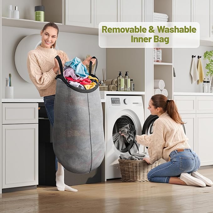 175L Laundry Hamper with Lid 3 Section, Extra Large Laundry Basket with 3 Removable Bags, 46 GAL Laundry Basket Organizer for Bedroom, Laundry Room, Dorm, Black