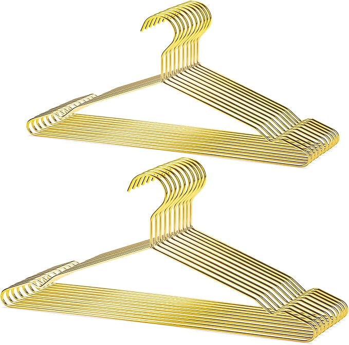 Nature Smile 17 Inch Heavy Duty Shiny Gold Metal Clothes Hanger With Big Notches - Coat, Suit, Dress - Pack of 20