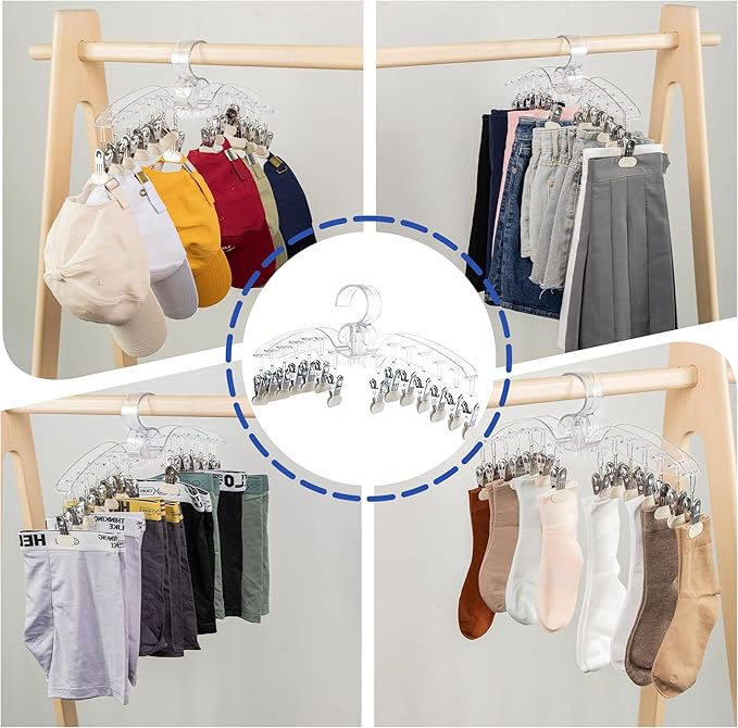 Antimbee Legging Hangers Organizer, Clear Pants Hanger with Larger Clips, 2-Pack Hanging 28 Leggings for Closet, Space Saving Yoga Hanger Storage Clothes and Essentials in Wardrobe