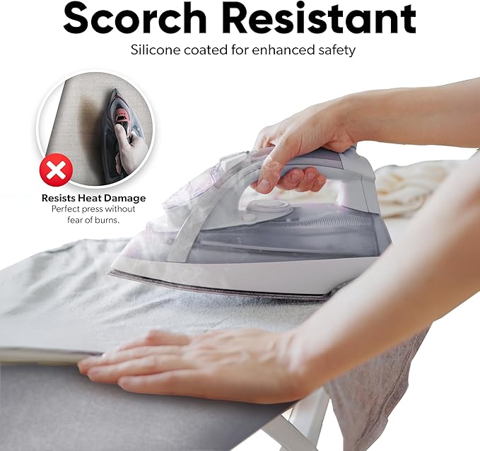 Home Intuition Extra Thick Ironing Board Cover and Pad Iron Scorch Resistant with Hook and Loop Secure Fastener and Elastic Edge,15x54, Standard Size Coated Thick Padding, Grey