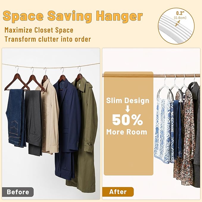 Arc Design No Shoulder Bump Plastic Hangers 30 Pack,Ultra Thin Non-Slip Hangers for Clothes,Heavy Duty Coats Hangers,360°Swivel Silver Hook,Space Saving Closet Organizer-(White)